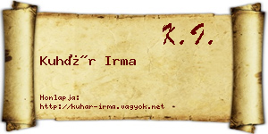 Kuhár Irma névjegykártya